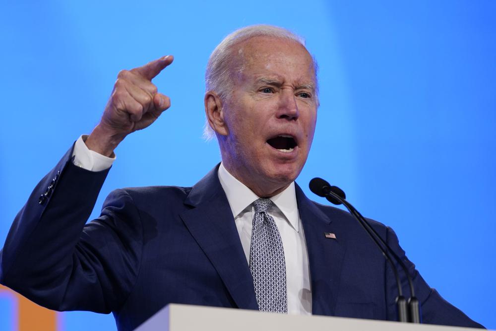 President Joe Biden addresses the AFL-CIO convention, Tuesday, June 14, 2022, in Philadelphia. (AP Photo/Susan Walsh)