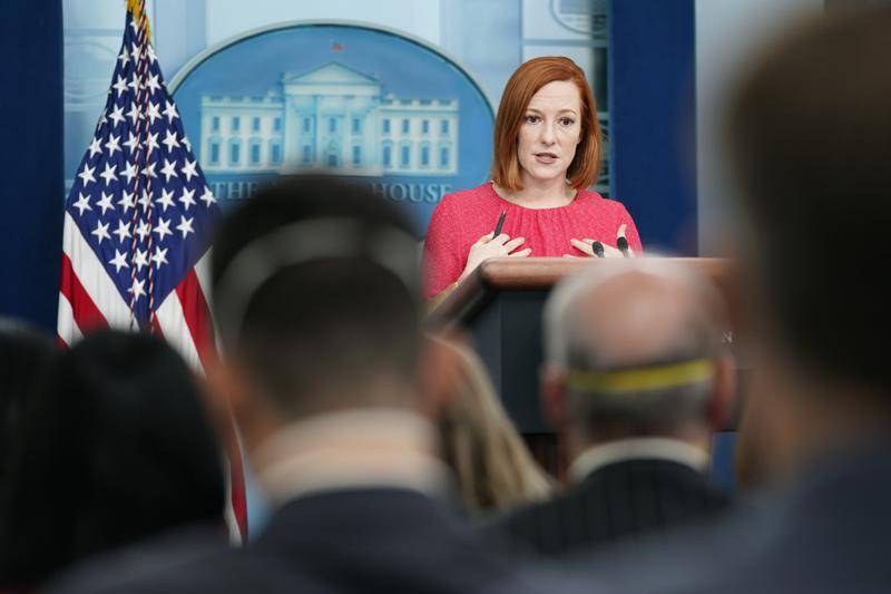 White House press secretary Jen Psaki speaks during a press briefing at the White House, Wednesday, Feb. 9, 2022, in Washington. (AP Photo/Patrick Semansky)