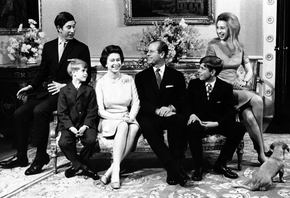 FILE - In this Nov. 20, 1972 file photo, Britain's Queen Elizabeth II, centre left and Prince Philip, centre, are seated with their children, from left, Prince Charles, Prince Edward, Prince Andrew and Princess Anne, at Buckingham Palace, in London, on the occasion of the royal couple's silver wedding anniversary. Queen Elizabeth II, Britain’s longest-reigning monarch and a rock of stability across much of a turbulent century, has died. She was 96. Buckingham Palace made the announcement in a statement on Thursday Sept. 8, 2022. (AP Photo, File)