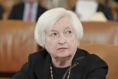 La secretaria del Tesoro de EEUU Janet Yellen en el Congreso en Washington el 10 de marzo de 2023. (Foto AP /Mariam Zuhaib)