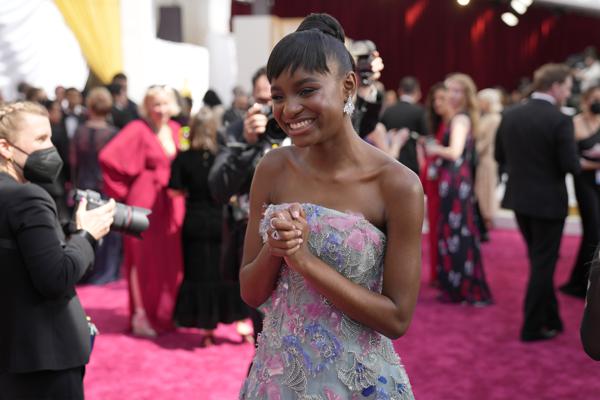 Saniyya Sidney arrives at the Oscars on Sunday, March 27, 2022, at the Dolby Theatre in Los Angeles. (AP Photo/John Locher)
