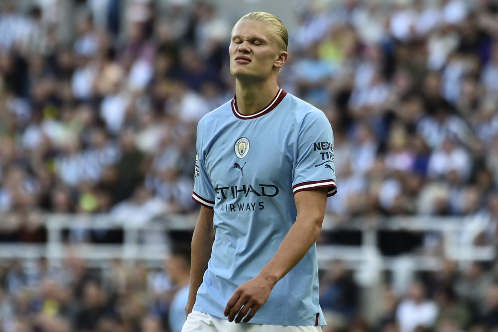 Erling Haaland del Manchester City durante el partido contra Newcastle en la Liga Premier, el domingo 21 de agosto de 2022. (AP Foto/Rui Vieira)