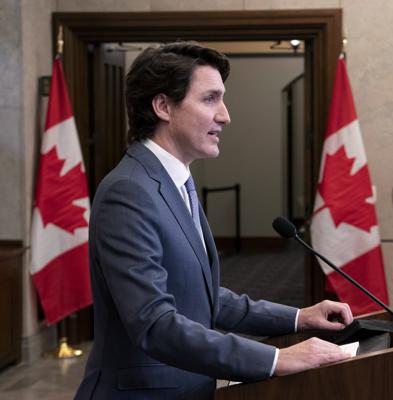 El primer ministro canadiense Justin Trudeau en un evento en Ottawa, Canadá, el 26 de enero del 2022. (Adrian Wyld/The Canadian Press via AP)
