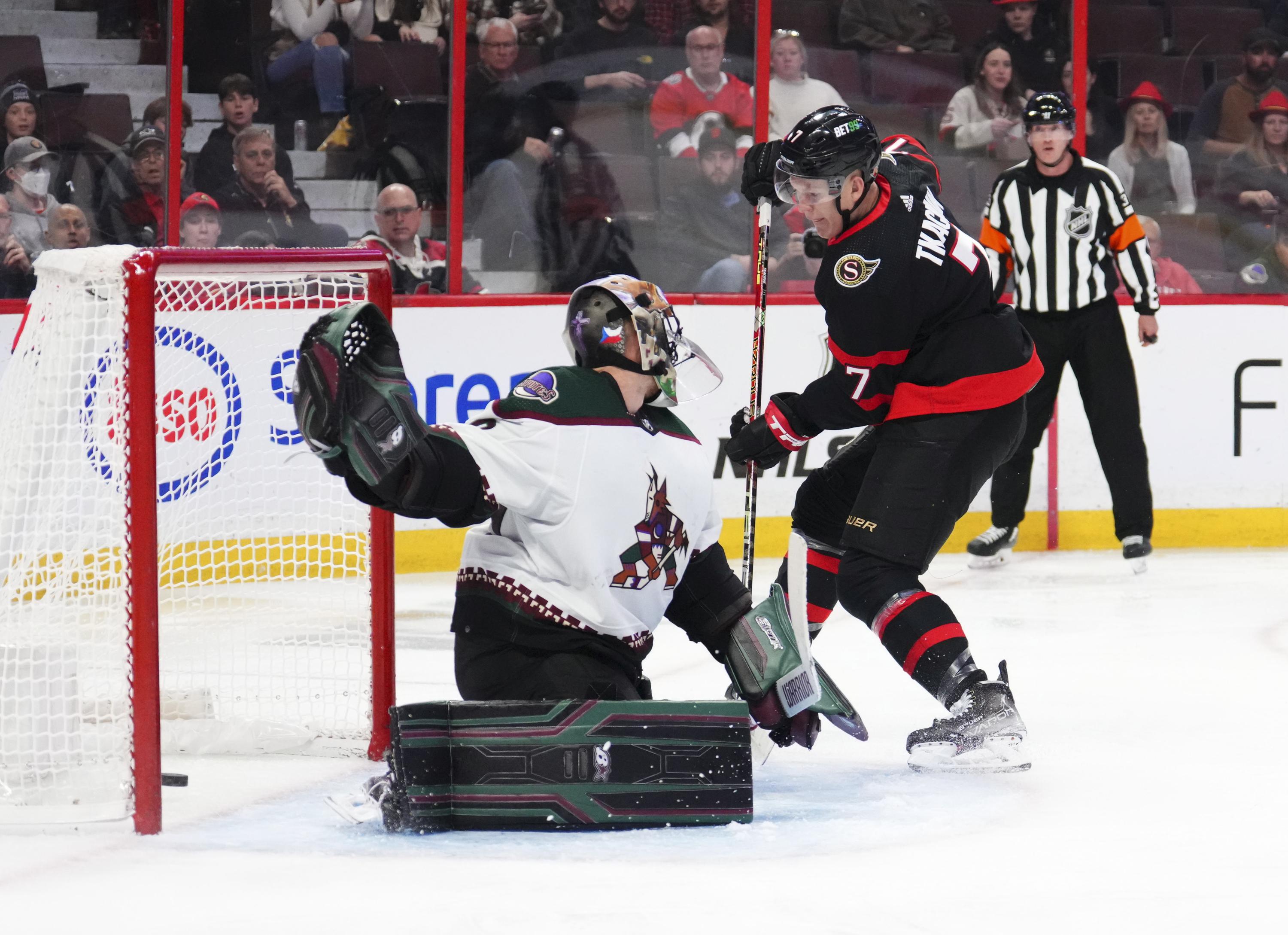 Tkachuk scores 2 to lead Senators in 62 win over Coyotes AP News
