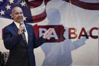 State Sen. Doug Mastriano, R-Franklin, a Republican candidate for Governor of Pennsylvania, speaks at a primary night election gathering in Chambersburg, Pa., Tuesday, May 17, 2022. (AP Photo/Carolyn Kaster)