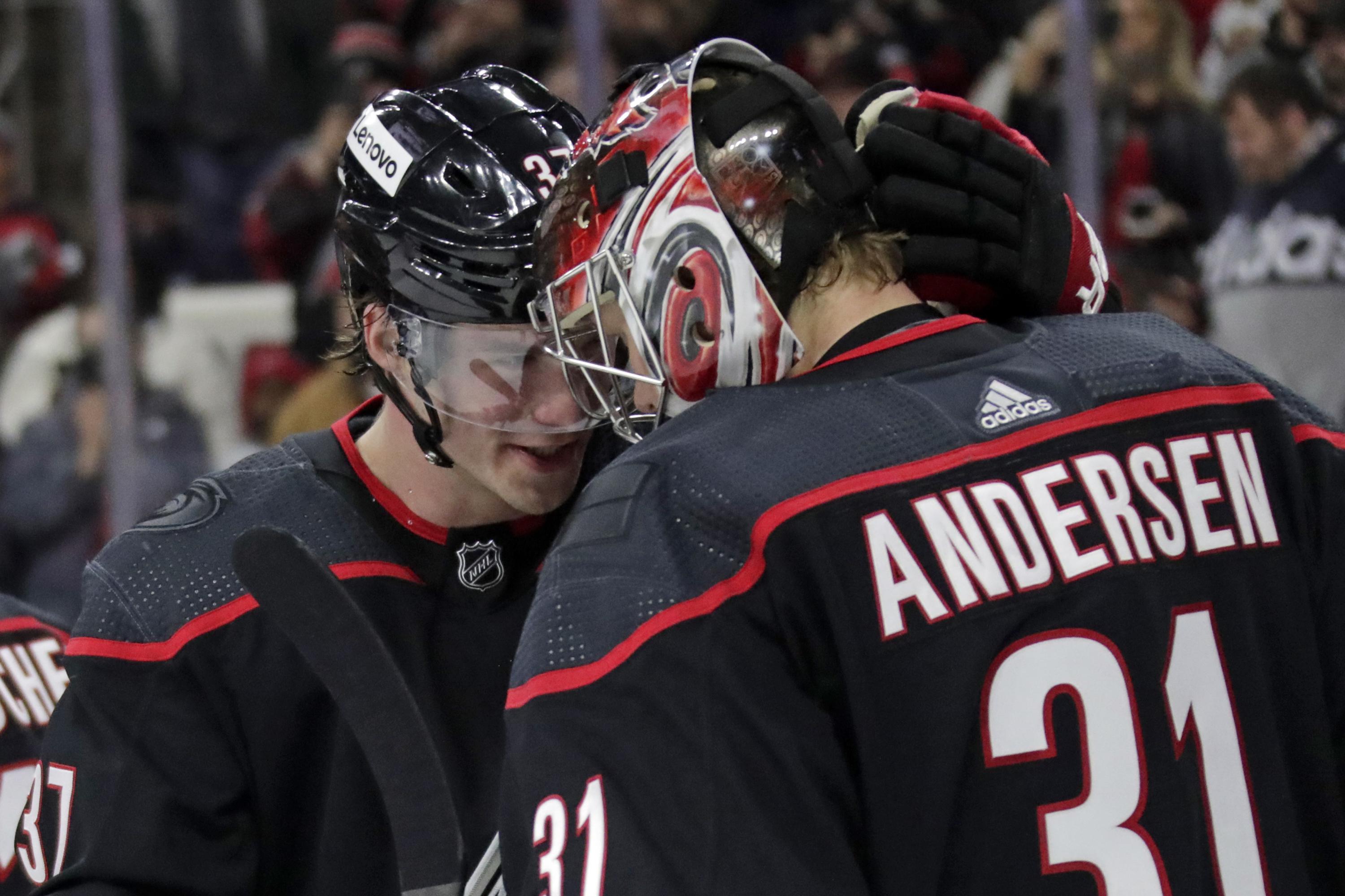 Andersen makes 36 saves as the Hurricanes defeat the Flames 6-3