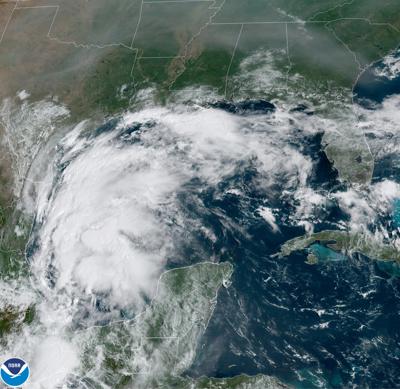 Imagen satelital de la tormenta Nicholas el 12 de septiembre de 2021 en el Golfo de México. (Foto de la Oficina Nacional de Administración Oceánica y Atmosférica de EEUU, NOAA, vía AP)