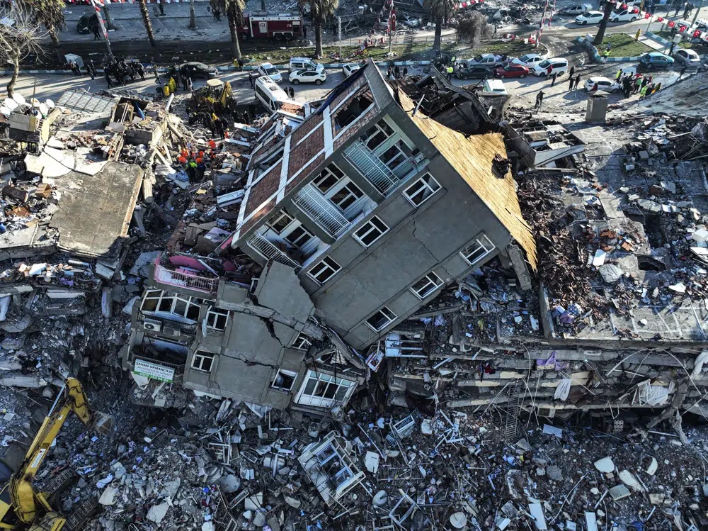 8 Şubat 2023 Çarşamba günü havadan çekilmiş fotoğraf, Kahramanmaraş'taki yıkımı gösteriyor. (Kaynak: AP)