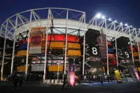 FILE - A partial view of the Stadium 974 prior to the start of the World Cup group G soccer match between Serbia and Switzerland, in Doha, Qatar, Qatar, Friday Dec. 2, 2022. (AP Photo/Luca Bruno, File)