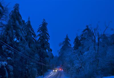 Personal de una empresa energética repara el tendido eléctrico en Litchfield, Maine, el 26 de diciembre del 2013. (AP Photo/Robert F. Bukaty, File)