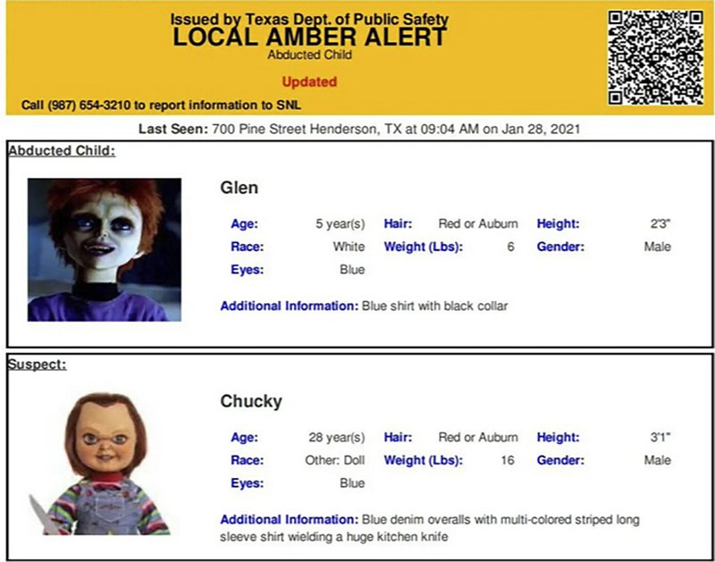 Not Child S Play Chucky Doll Featured In Errant Amber Alert