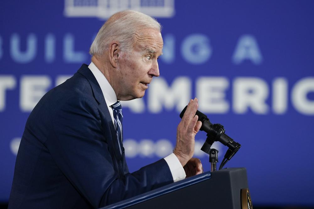 President Joe Biden speaks at North Carolina Agricultural and Technical State University, in Greensboro, N.C., Thursday, April 14, 2022. (AP Photo/Carolyn Kaster)
