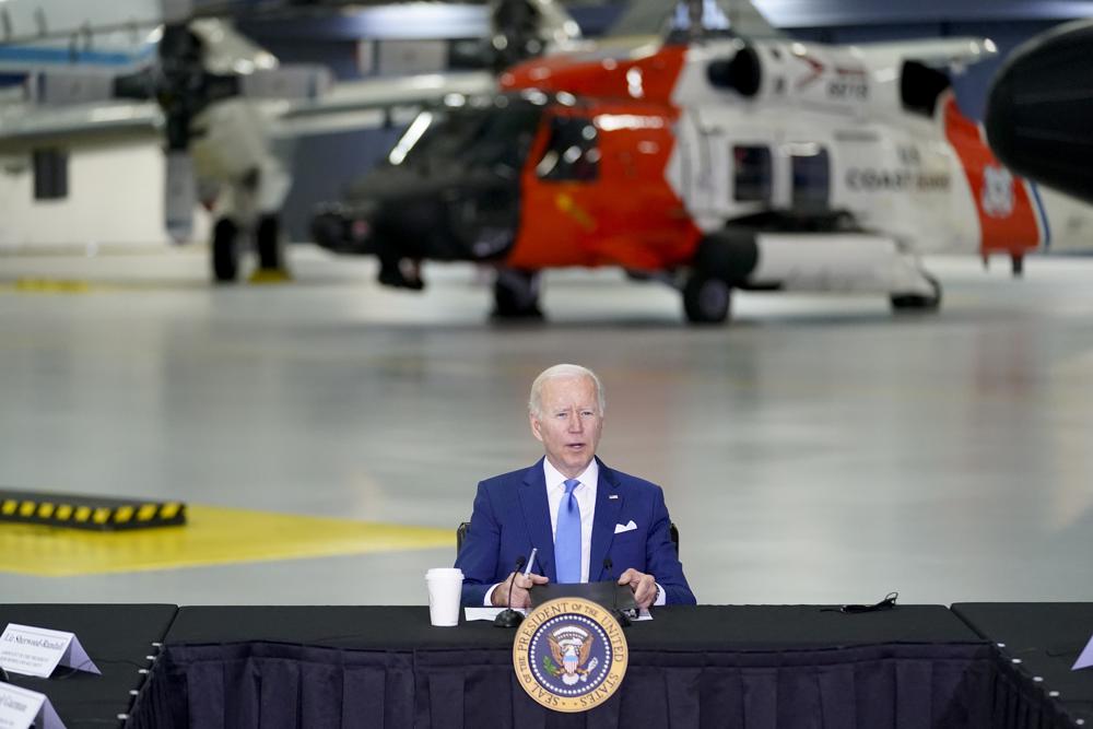 President Joe Biden speaks during a briefing on preparing for and responding to hurricanes this season at Andrews Air Force Base, Md., Wednesday May 18, 2022. (AP Photo/Andrew Harnik)