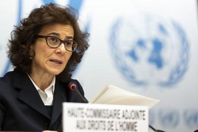 La vicealta comisionada para los Derechos Humanos de la ONU, Nada Al-Nashif, declara en la sesión especial del Consejo Especial de Derechos Humanos sobre "la grave situación de los derechos humanos en Etiopía". (Salvatore Di Nolfi/Keystone via AP)