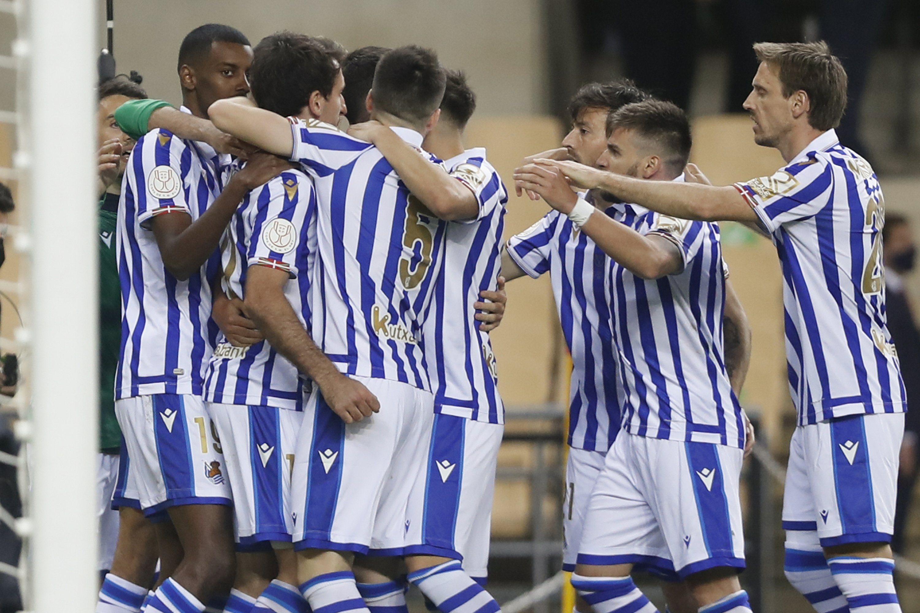 Real Sociedad's Alexander Isak heads for the ball during a Spanish