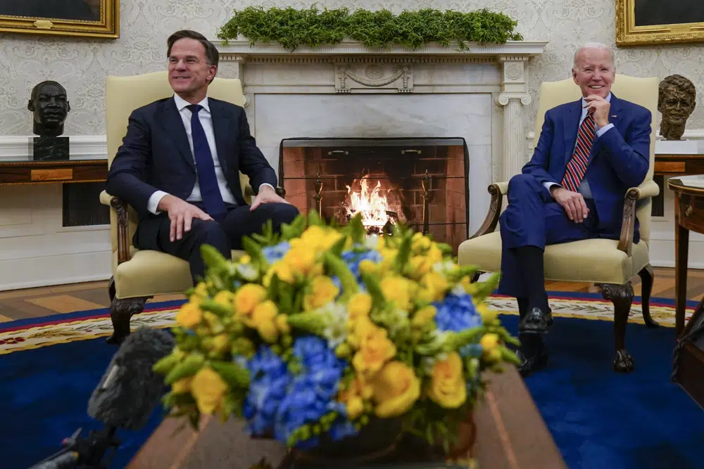 President Joe Biden meets with Dutch Prime Minister Mark Rutte in the Oval Office of the White House in Washington, Tuesday, Jan. 17, 2023. (AP Photo/Carolyn Kaster)