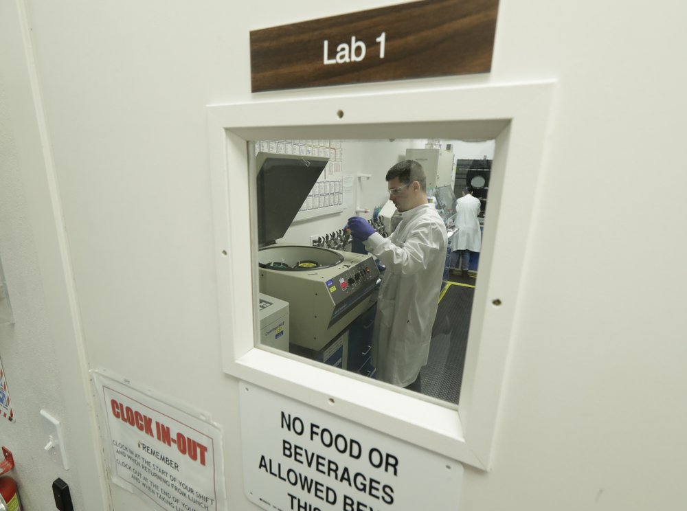 Researchers work at Flora Research Laboratories in Grants Pass, Ore., on July 18, 2019. (AP Photo/Ted Warren)