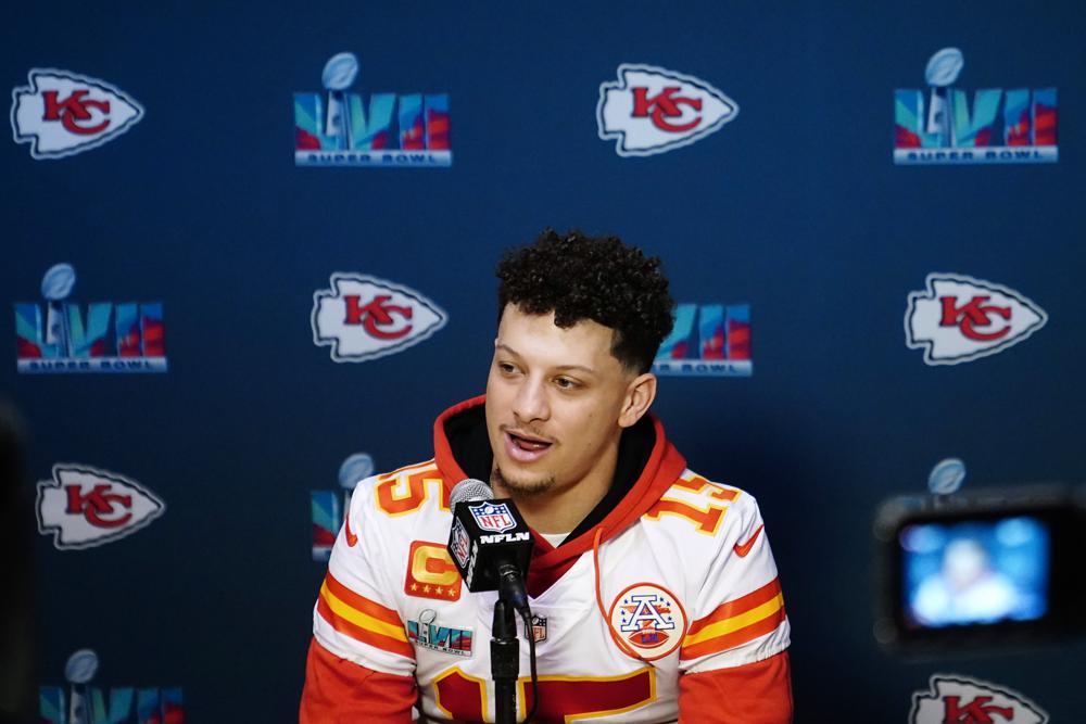 Kansas City Chiefs quarterback Patrick Mahomes speaks during an NFL football Super Bowl media availability in Scottsdale, Ariz., Tuesday, Feb. 7, 2023. The Chiefs will play against the Philadelphia Eagles in Super Bowl 57 on Sunday. (AP Photo/Ross D. Franklin)