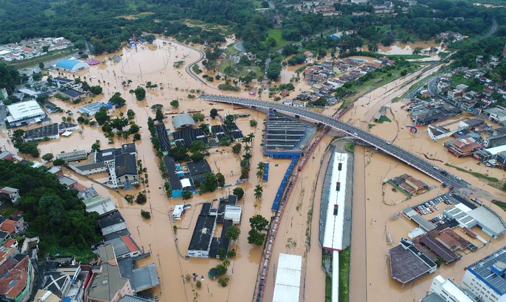 View of Franco da Rocha, flooded after heavy rains, in Sao Paulo state, Brazil, Sunday, Jan 30, 2022. At least 19 people have died in cities in the interior of Brazil's largest state, Sao Paulo, after landslides caused by heavy rains that have hit the region since Saturday. (AP Photo/Orlando Junior-Futura Press)