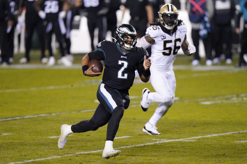 Cool plays by Jalen Hurts and Josh Sweat help Eagles upset Saints, 24-21