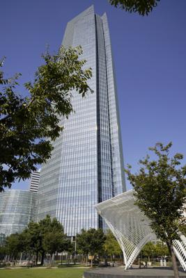 The Devon Energy Tower is pictured Monday, Sept. 27, 2021, in Oklahoma City. Oklahoma City-based Devon Energy Corporation has agreed to a $6.15 million settlement agreement with the federal government over allegations it underpaid royalties on federal leases, the U.S. Department of Justice announced Monday. (AP Photo/Sue Ogrocki)