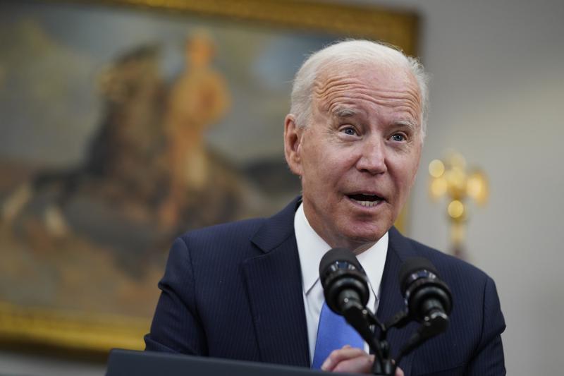 In this May 13, 2021 file photo, President Joe Biden speaks in the Roosevelt Room of the White House in Washington.  Biden is doubling U.S. emergency spending to help communities prepare for hurricanes and other extreme weather events, while launching a new effort at NASA to better understand and track the impacts of climate change.  (AP Photo/Evan Vucci)