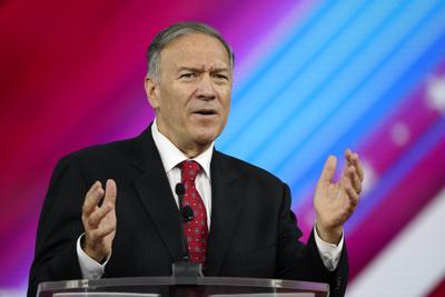 FILE - Former Secretary of State Mike Pompeo, speaks at the Conservative Political Action Conference (CPAC) Friday, Feb. 25, 2022, in Orlando, Fla. The State Department says it's paying more than $2 million per month to provide 24-hour security to Pompeo and a former top aide, both of whom face âserious and credibleâ threats from Iran.  That's according to a report sent to Congress last month and obtained by The AP on Saturday, March 12. (AP Photo/John Raoux, File)