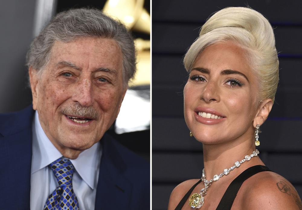 En esta foto combinada, Tony Bennett, a la izquierda, llega a la 61.a entrega anual de los premios Grammy el 10 de febrero de 2019 en Los Ángeles y Lady Gaga llega a la fiesta de los Oscar de Vanity Fair el 24 de febrero de 2019 en Beverly Hills, California. (Foto AP)