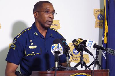 FILE - Col. Lamar Davis, superintendent of the Louisiana State Police, speaks during a news conference, Friday, May 21, 2021, in Baton Rouge, La. Davis told WAFB-TV in an interview on July 7, 2022, that he was pulled over for speeding on Interstate 10 west of Baton Rouge in late June but was not ticketed by one of his own officers. Davis apologized and said: “I need to slow my butt down.” (AP Photo/Melinda Deslatte, File)