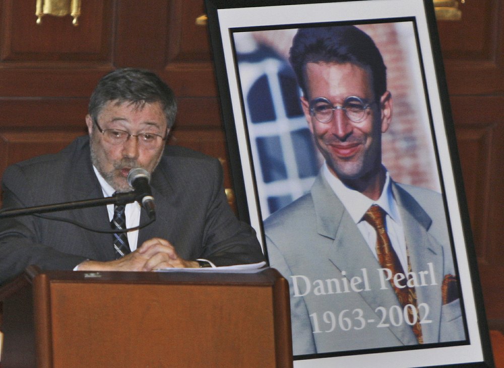 FILE - In this April 15, 2007, file photo, Dr. Judea Pearl, father of American journalist Daniel Pearl, who was killed by terrorists in 2002, speaks in Miami Beach, Fla. Pakistan's Supreme Court on Thursday, Jan. 28, 2021, ordered the release of Ahmad Saeed Omar Sheikh who was convicted and later acquitted in the gruesome beheading of American journalist Pearl in 2002. The court also dismissed an appeal of Sheikh's acquittal by Pearl's family. (AP Photo/Wilfredo Lee, File)