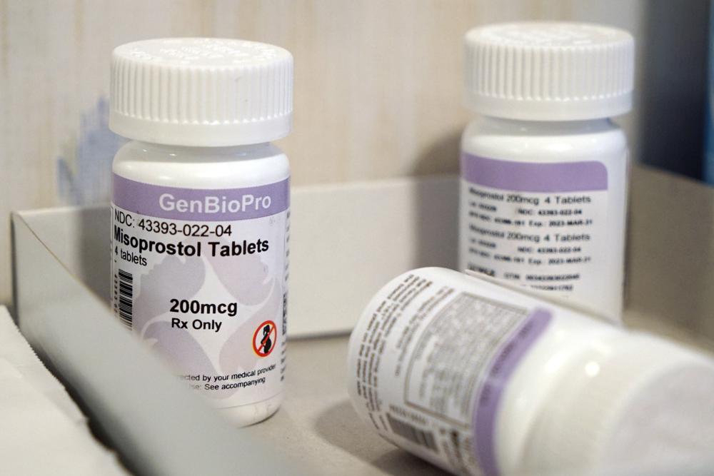 FILE - Bottles of the drug misoprostol sit on a table at the West Alabama Women's Center, March 15, 2022, in Tuscaloosa, Ala. One year ago, the U.S. Supreme Court rescinded a five-decade-old right to abortion, prompting a seismic shift in debates about politics, values, freedom and fairness. (AP Photo/Allen G. Breed, File)