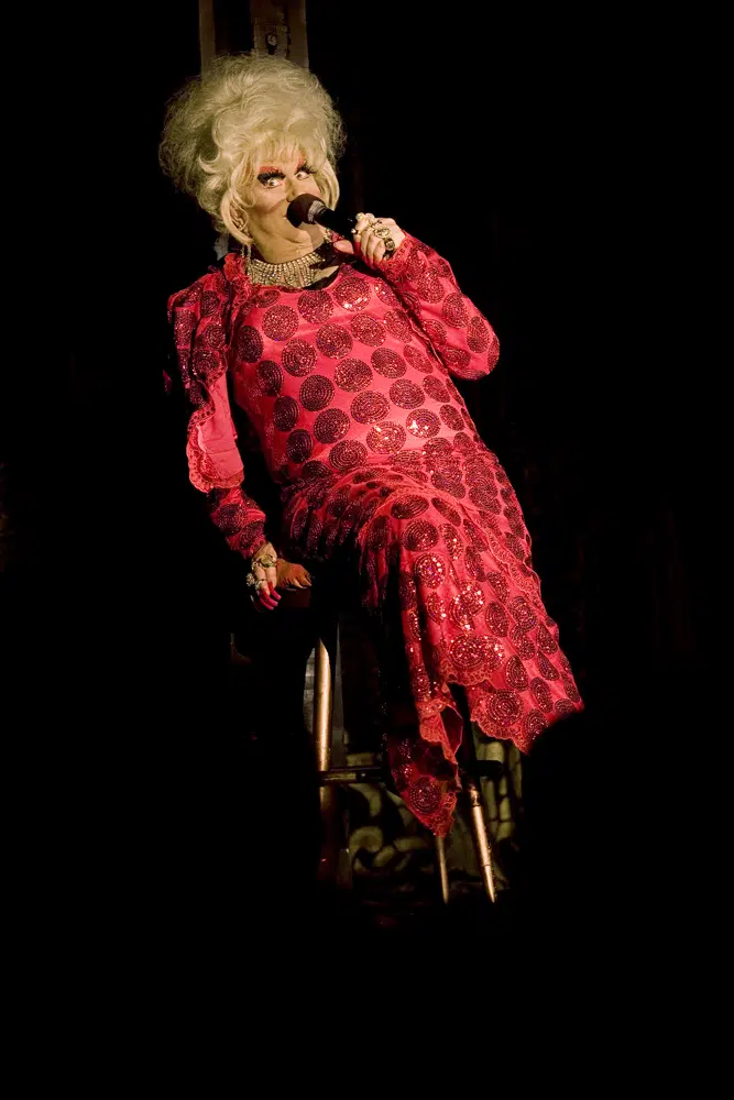 FILE - Darcelle, performs at the Darcelle XV nightclub in Portland, Ore., on June 22, 2007. Walter C. Cole, better known as the iconic drag queen who performed for decades as Darcelle, has died of natural causes in Portland, Ore, on Thursday, March 24, 2023. (Motoya Nakamura/The Oregonian via AP, File)