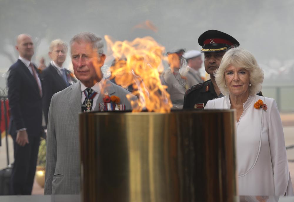 Britains Prince Charles and his wife Camilla, Duchess of Cornwall, visit the India Gate war memorial in New Delhi in 2017. Among most regular Indians, the news was met with an indifferent shrug. (Photo: Manish Swarup/AP)