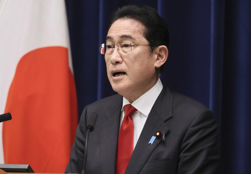 FILE - Japanese Prime Minister Fumio Kishida speaks during a news conference at his official residence in Tokyo on March 17, 2023. Kishida was seen Tuesday, March 21, heading to Kyiv for talks with Ukrainian President Volodymyr Zelenskyy. (Yoshikazu Tsuno/Pool Photo via AP, File)