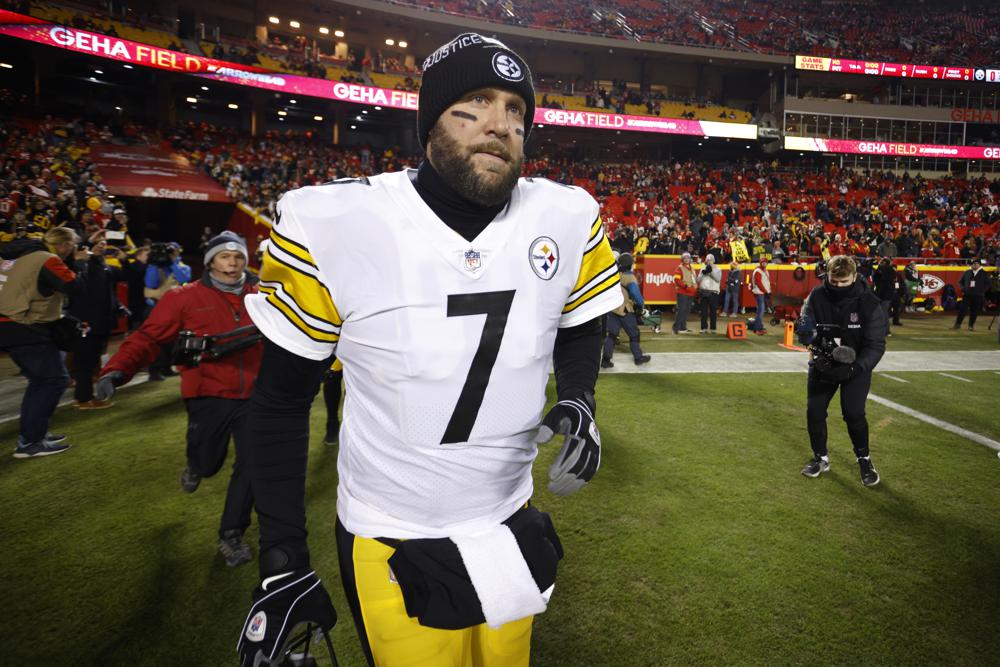 Pittsburgh Steelers quarterback Ben Roethlisberger (7) runs onto the field before an NFL wild-card playoff football game against the Kansas City Chiefs, Sunday, Jan. 16, 2022, in Kansas City, Mo. Ben Roethlisberger's NFL career is over. The longtime Pittsburgh Steelers quarterback announced his retirement on Thursday, Jan. 27, 2022, saying it was “time to clean out my locker, hang up my cleats” after 18 years, two Super Bowls, countless team records and a spot in the Hall of Fame all but secure.(AP Photo/Colin E. Braley, File)