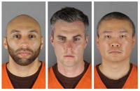 FILE - This combination of photos provided by the Hennepin County Sheriff's Office in Minnesota on June 3, 2020, shows, from left, former Minneapolis police officers J. Alexander Kueng, Thomas Lane and Tou Thao. The former policer officers have been convicted of violating George Floyd’s civil rights when Officer Derek Chauvin pressed his knee into Floyd’s neck for 9 1/2 minutes as the 46-year-old Black man was handcuffed and facedown on the street on May 25, 2020. (Hennepin County Sheriff's Office via AP, File)