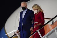 President Joe Biden and first lady Jill Biden arrive at LaGuardia International Airport, Friday, Sept. 10, 2021, in New York. (AP Photo/Evan Vucci)
