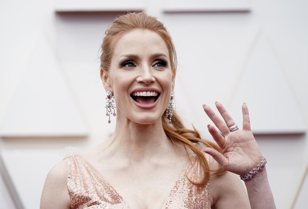 Jessica Chastain arrives at the Oscars on Sunday, March 27, 2022, at the Dolby Theatre in Los Angeles. (AP Photo/Jae C. Hong)