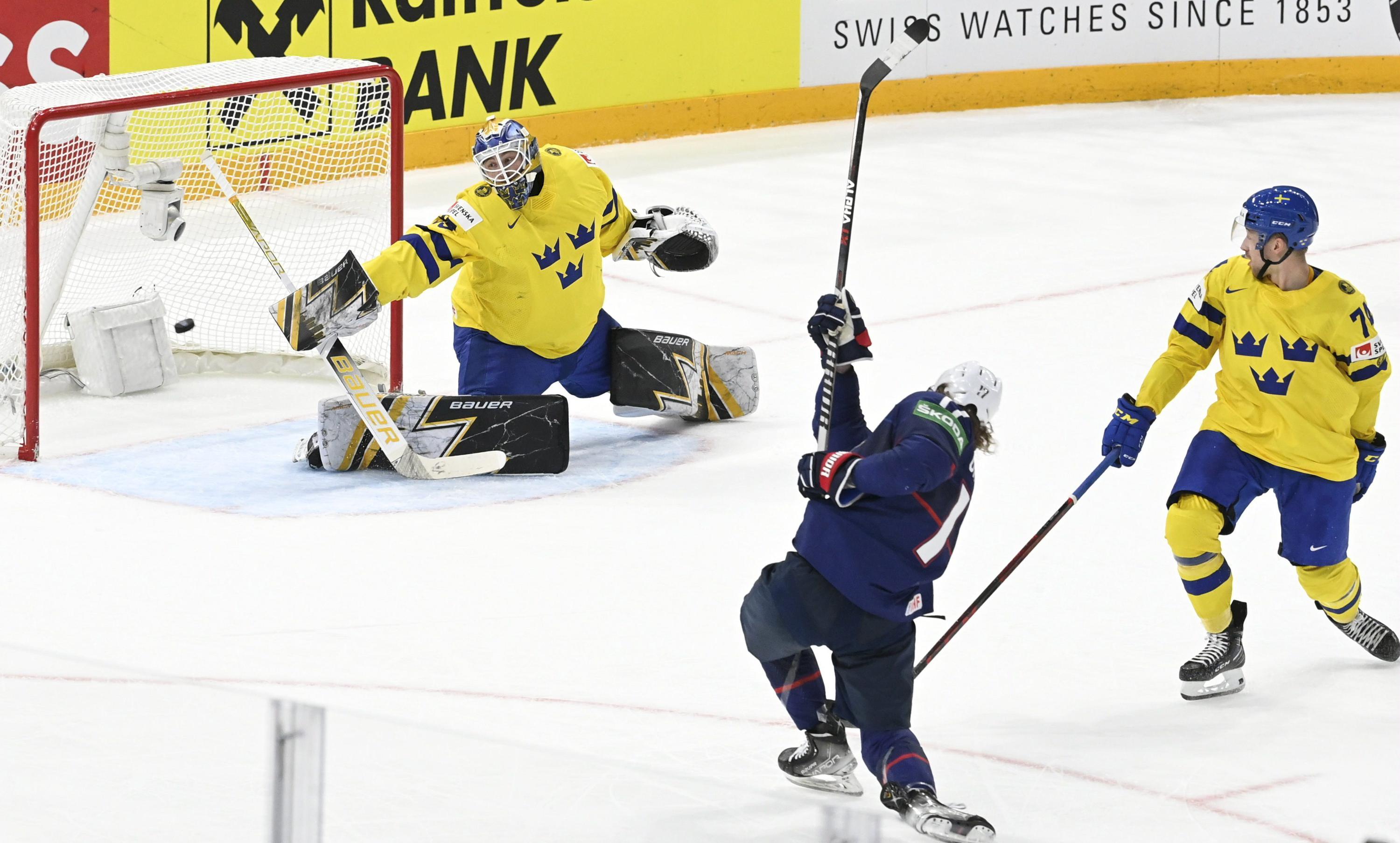 US beats Sweden in overtime at hockey worlds, Canada loses