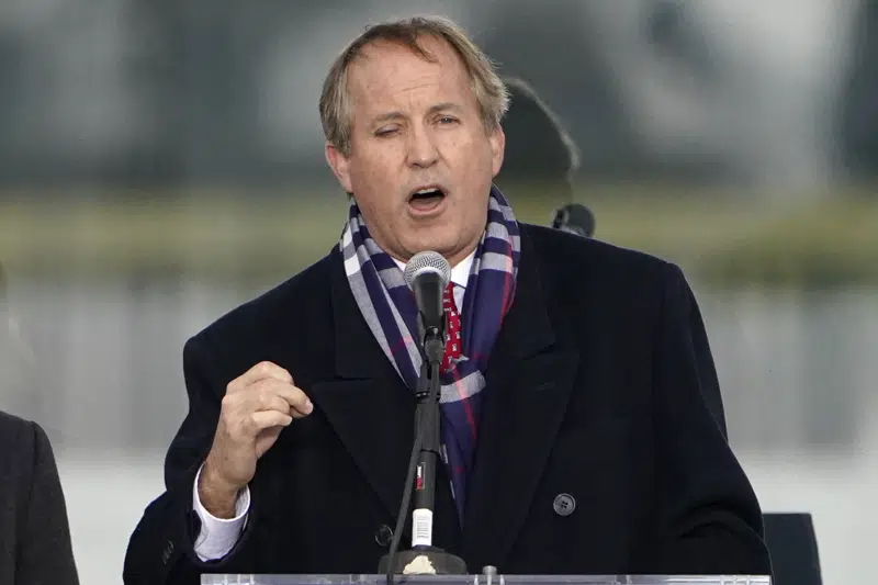 FILE - Texas Attorney General Ken Paxton speaks in Washington on Jan. 6, 2021. After years of legal and ethical scandals swirling around Texas Republican Attorney General Paxton, the state’s GOP-controlled House of Representatives has moved toward an impeachment vote that could quickly throw him from office. (AP Photo/Jacquelyn Martin, File)