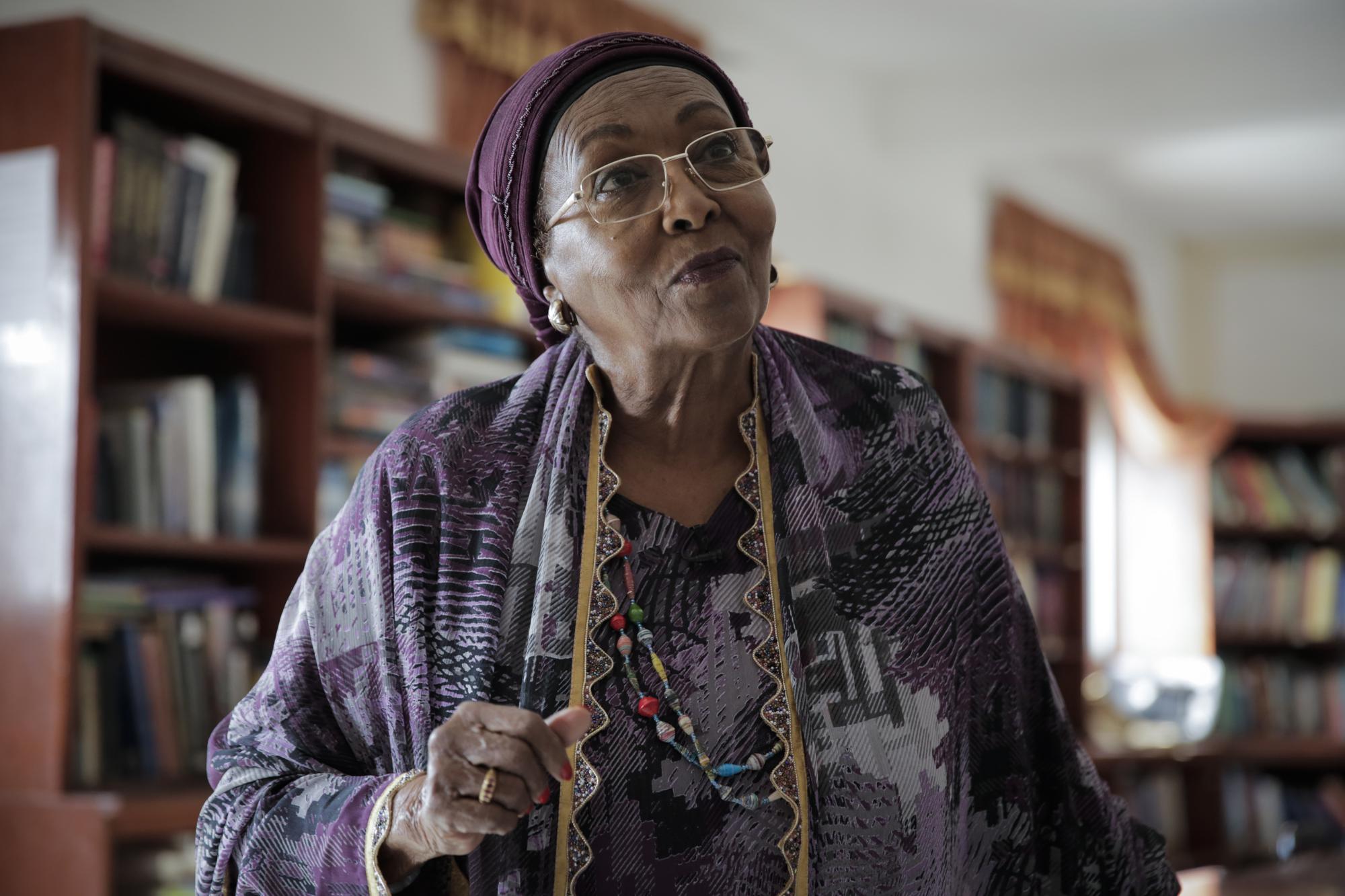 Former first lady Edna Adan Ismail, the first in Somaliland to speak out publicly against female genital mutilation (FGM) almost five decades ago, is interviewed in Hargeisa, Somaliland, a semi-autonomous breakaway region of Somalia, Tuesday, Feb. 8, 2022. Officials and health workers say cases of female genital mutilation increased during the pandemic in parts of Africa and particularly in Somaliland where 98 percent of girls aged 5 to 11 undergo the procedure. (AP Photo/Brian Inganga)