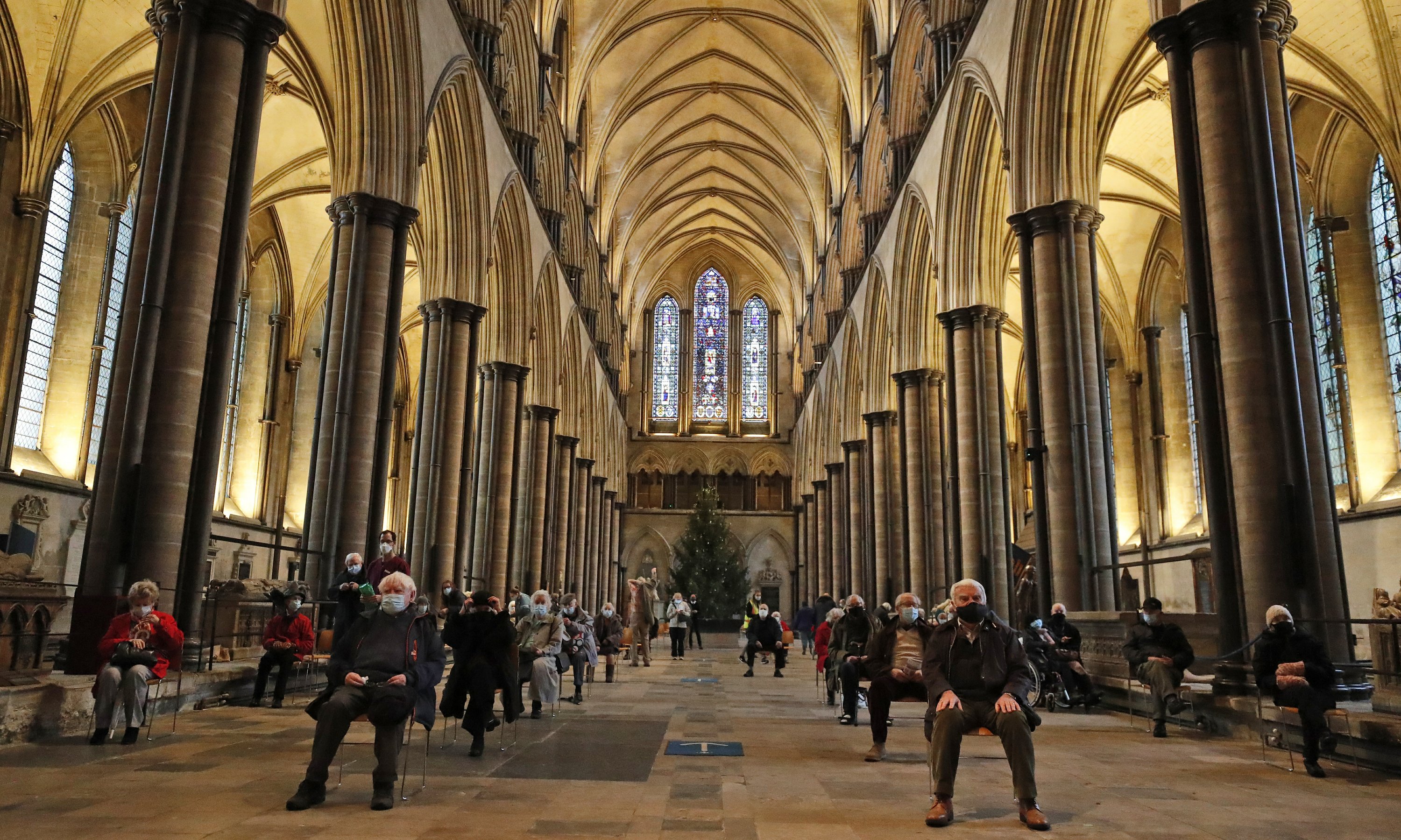 Organists offer a soundtrack to the jabs at the medieval cathedral