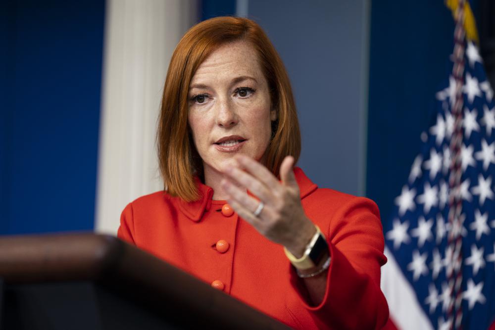 White House press secretary Jen Psaki speaks during a press briefing at the White House, Tuesday, Oct. 12, 2021, in Washington. (AP Photo/Evan Vucci)