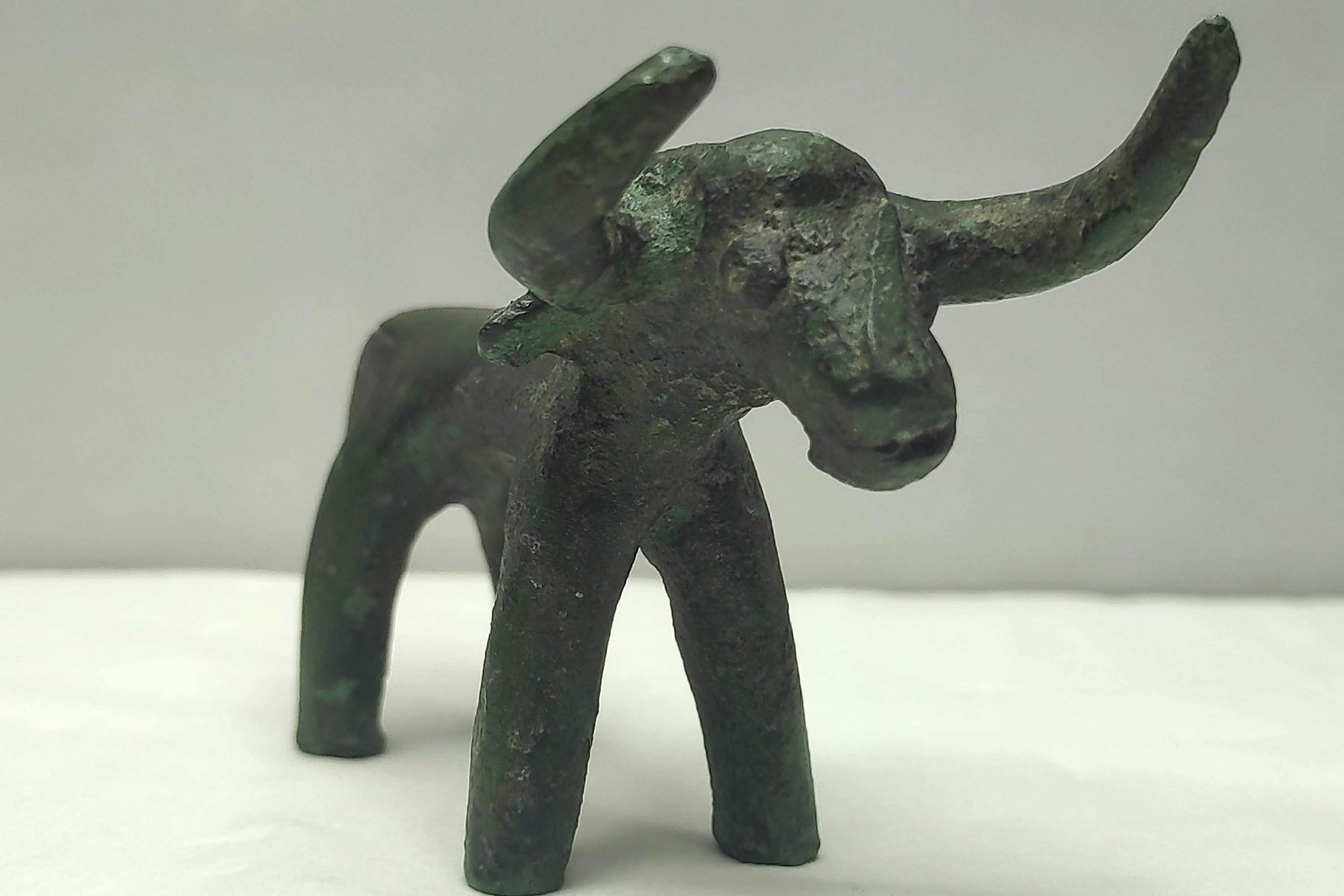 Antique bronze bull figurine discovered in southern Greece