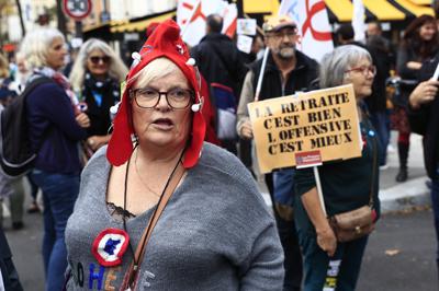 La protesta contra la inflación en París, el 16 de octubfre del 2022.  (Foto AP/Aurelien Morissard)