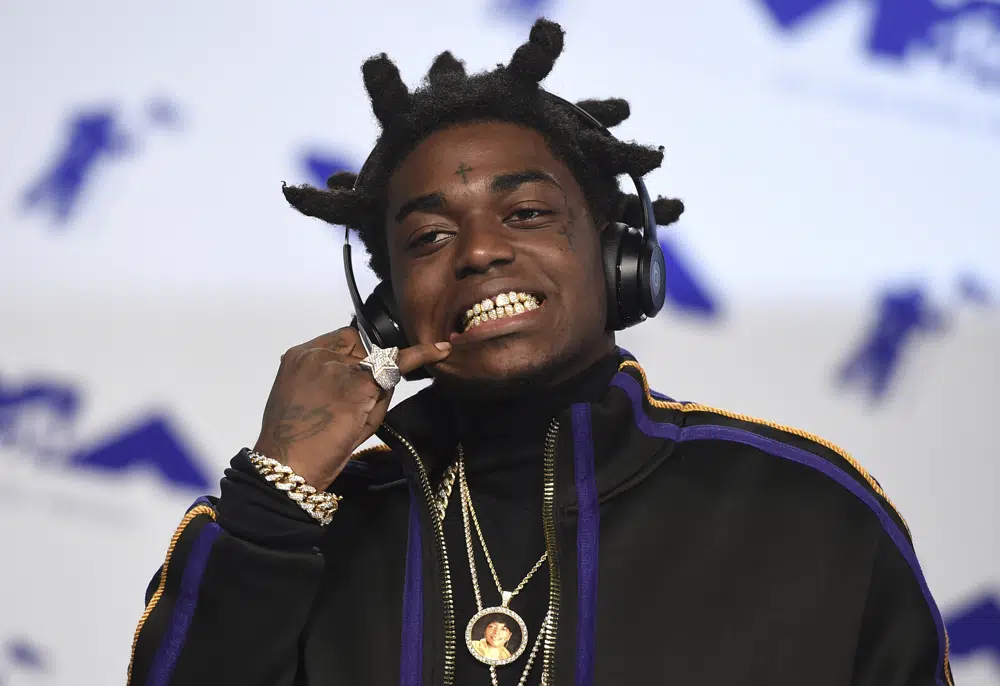 FILE - Kodak Black arrives at the MTV Video Music Awards at The Forum on Aug. 27, 2017, in Inglewood, Calif. A Florida judge issued an arrest warrant for the rapper, whose given name is Bill Kapri, on Thursday, Feb. 23, 2023, for failing a drug test while on bail for a drug charge, court records show. (Photo by Jordan Strauss/Invision/AP, File)
