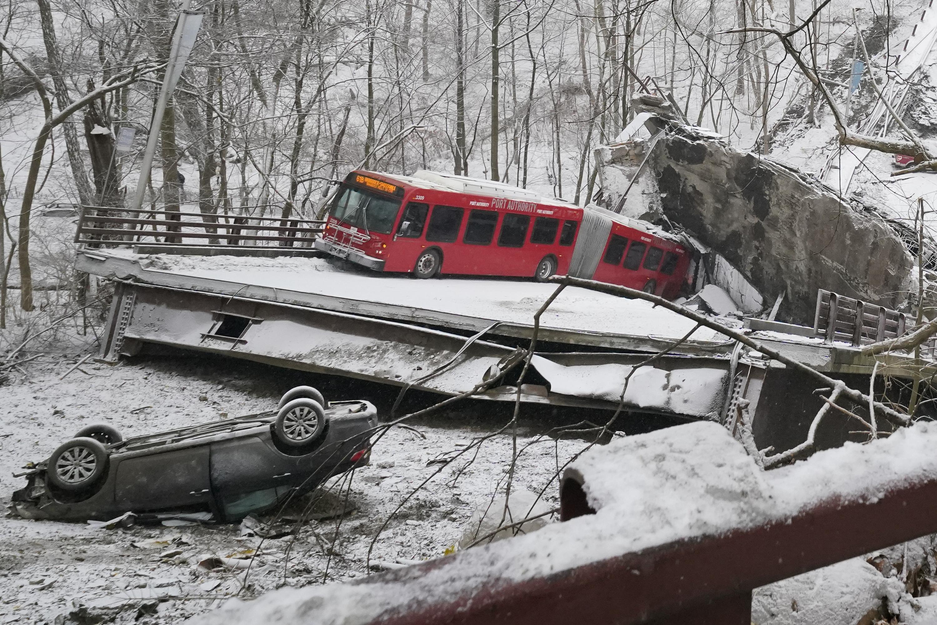 Pittsburgh bridge collapses, drops city bus into ravine AP News