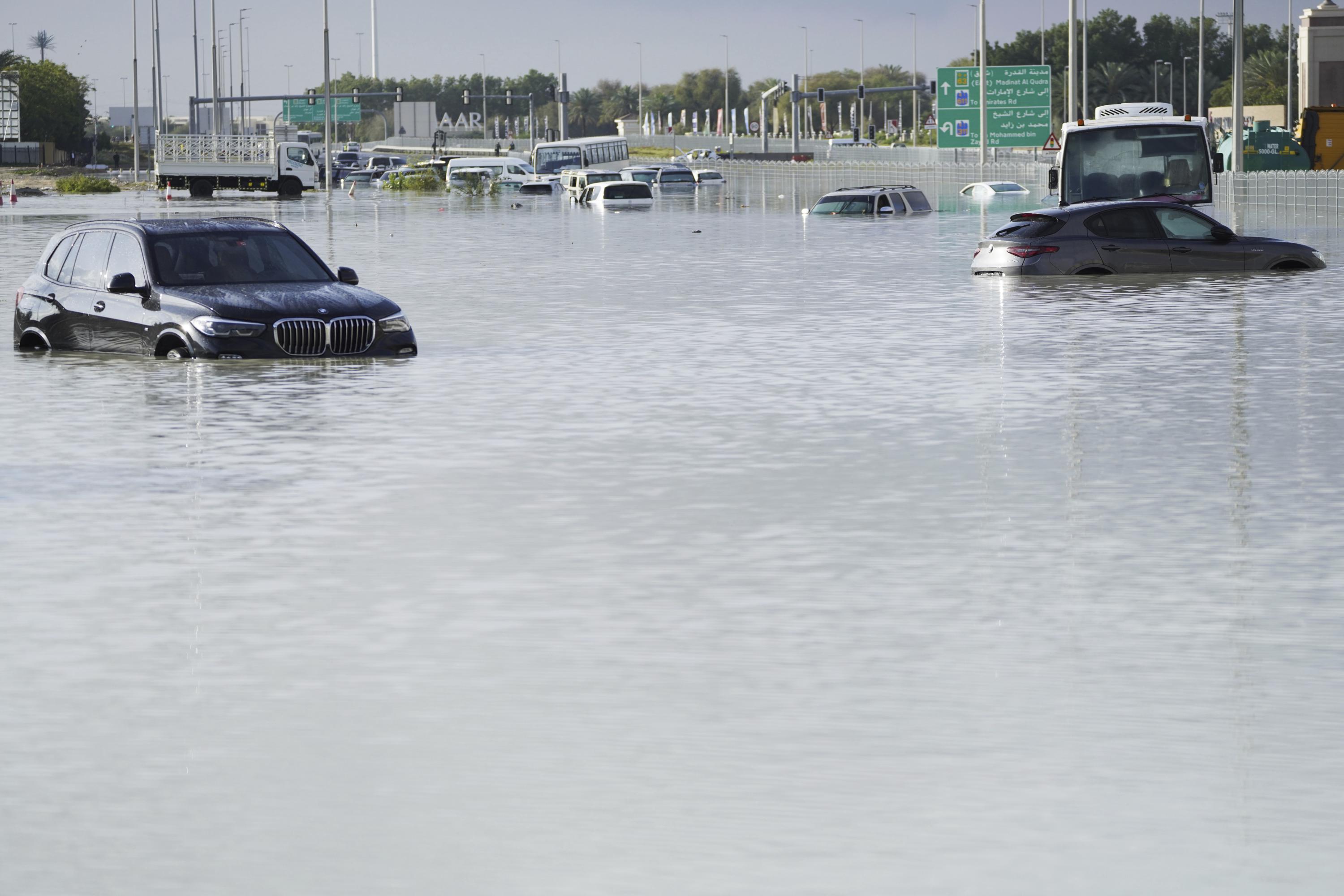 
                            Storm dumps heaviest rain ever recorded in desert nation of UAE, flooding roads and Dubai's airport