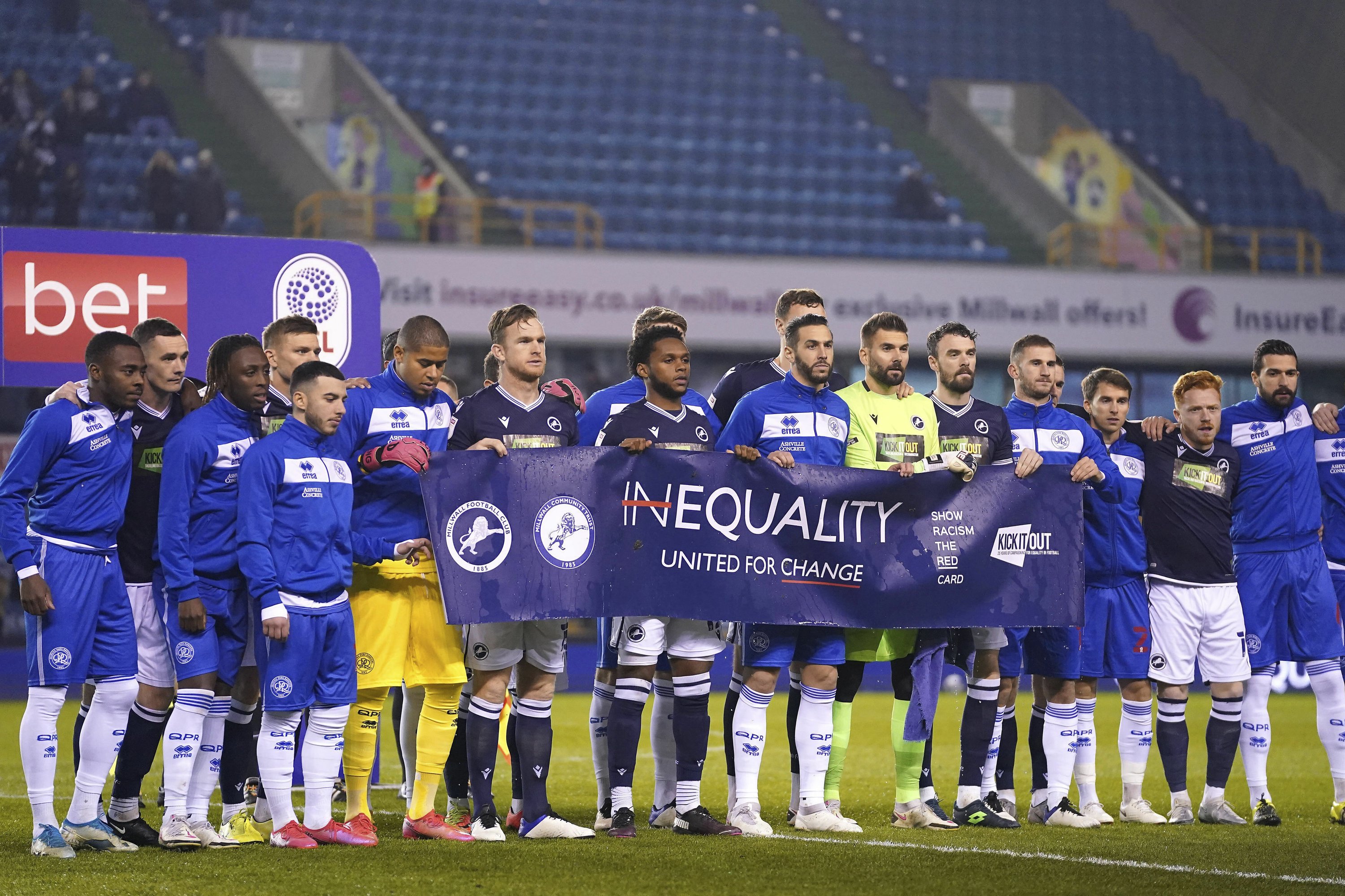 Millwall fans respectfully observe players taking a knee