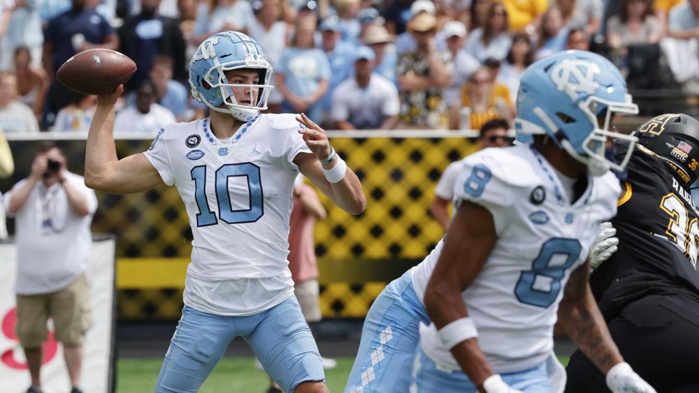 Drake Maye’s 5 TDs lift UNC over Appalachian State 63-61